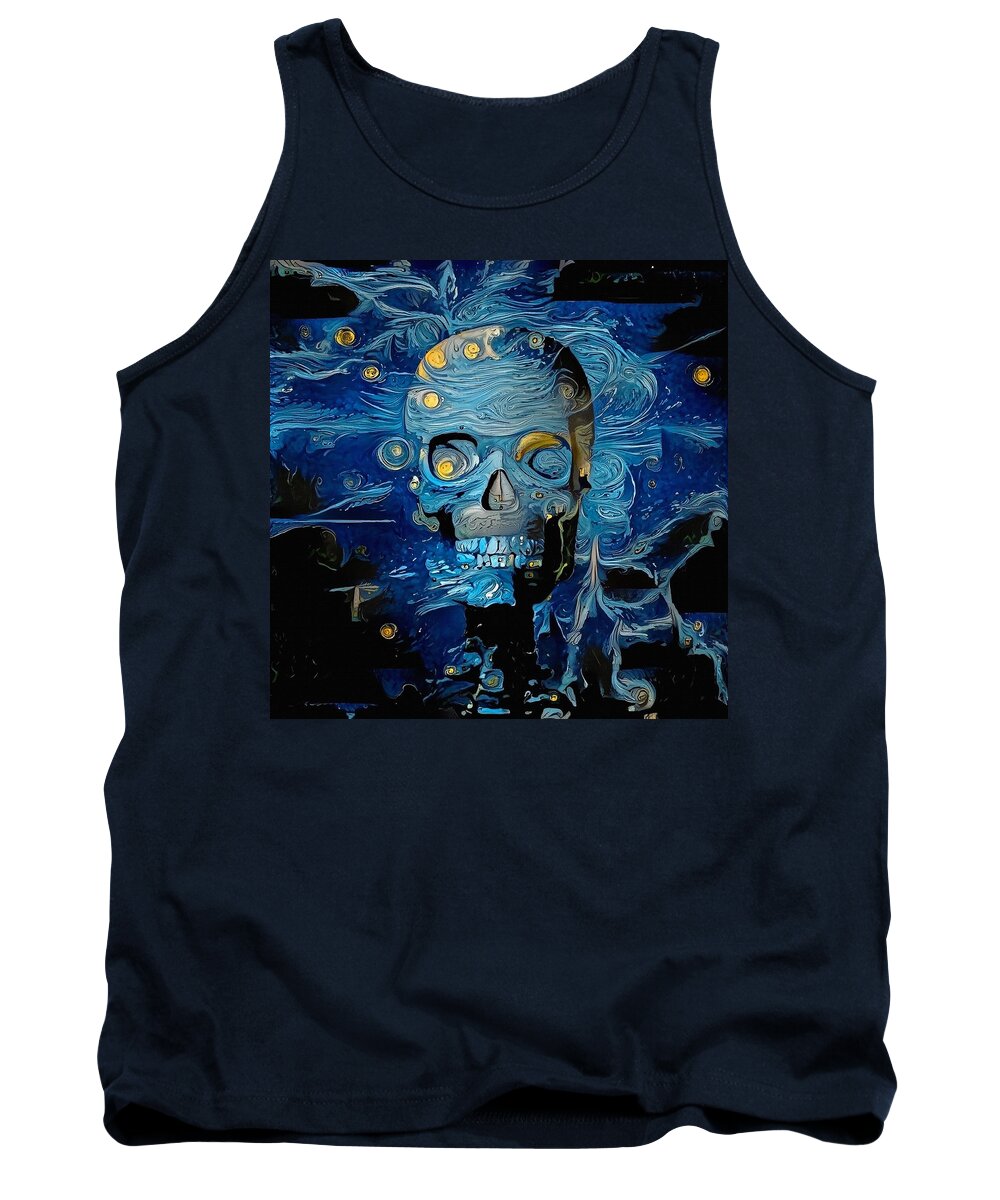 Anatomical Tank Top featuring the digital art Blue Skull by Bruce Rolff
