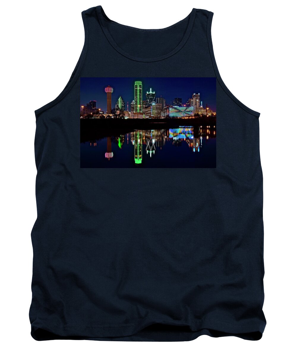 Dallas Tank Top featuring the photograph Dallas Reflecting at Night by Frozen in Time Fine Art Photography