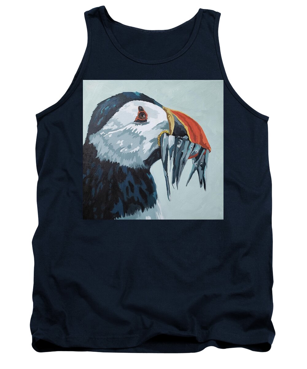 Puffin Tank Top featuring the painting Dinner Is Served by Cheryl Bowman