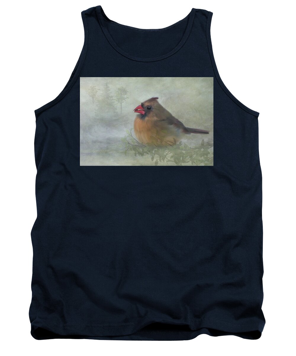 Female Cardinal Tank Top featuring the photograph Female Cardinal with Seed by Patti Deters
