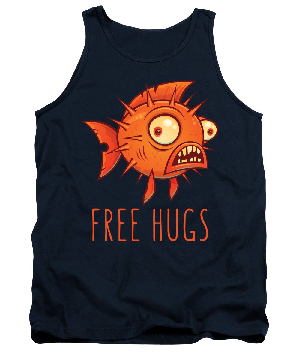 Pufferfish Tank Top featuring the digital art Free Hugs Cartoon Blowfish by John Schwegel