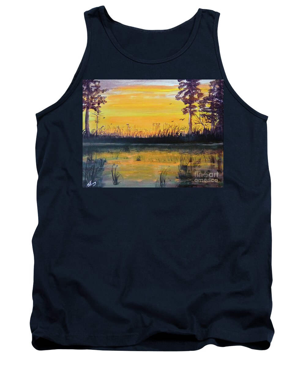 Lake Sunset Tank Top featuring the painting Lake Sunset by Sharon Williams Eng