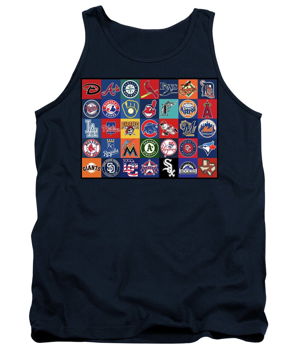Mlb Tank Top featuring the mixed media Major League Baseball Background Logo Teams by Movie Poster Prints
