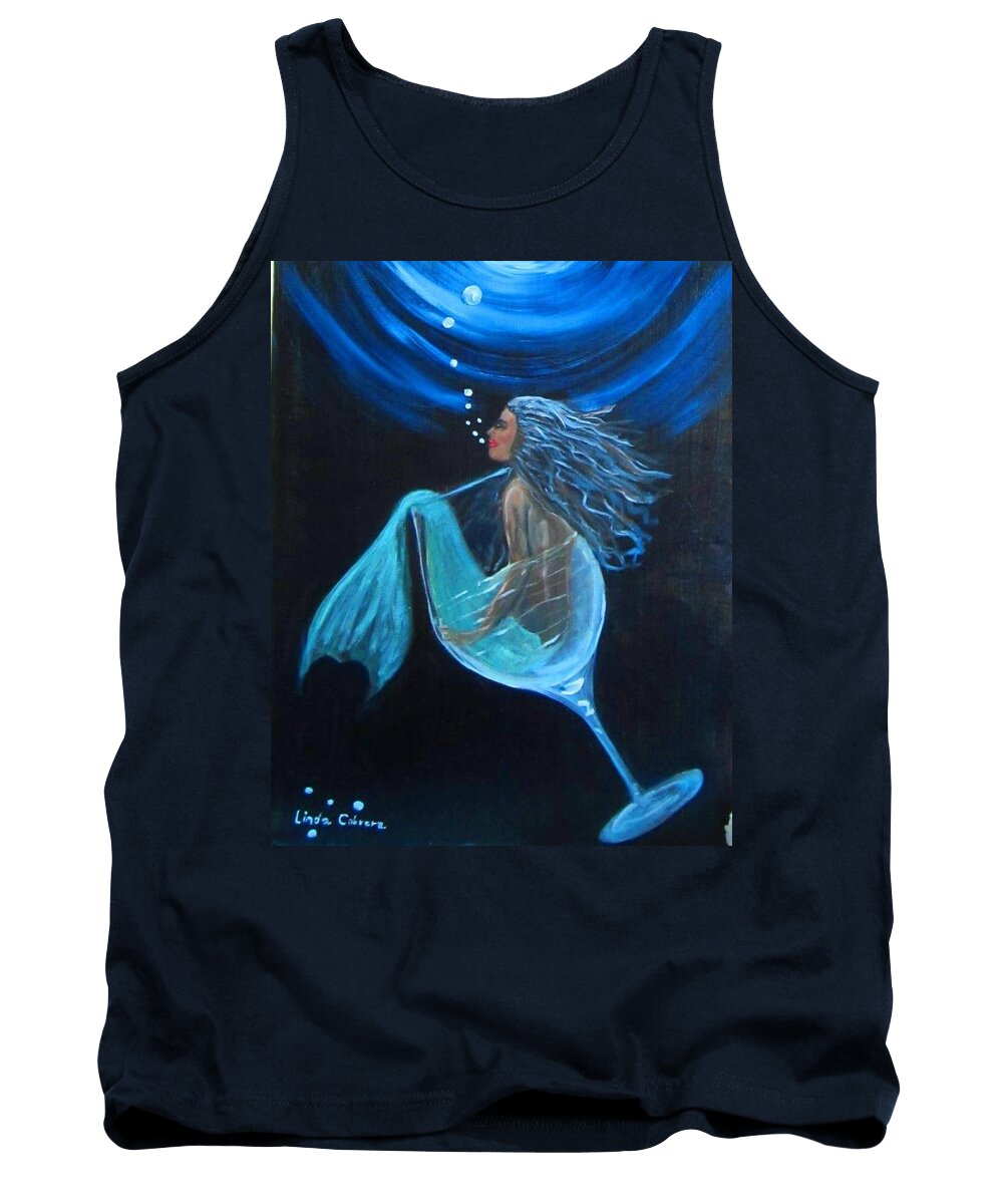 Cocktail Tank Top featuring the painting Mermaid Bliss by Linda Cabrera