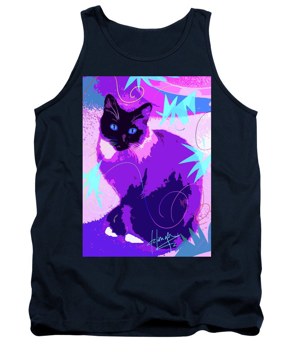 Dizzycats Tank Top featuring the painting POP Cat Cocoa by DC Langer