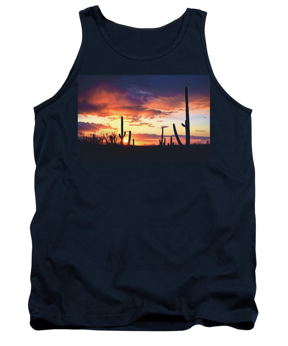 Tucson Tank Top featuring the photograph Saguaros watch the sunset by Chance Kafka