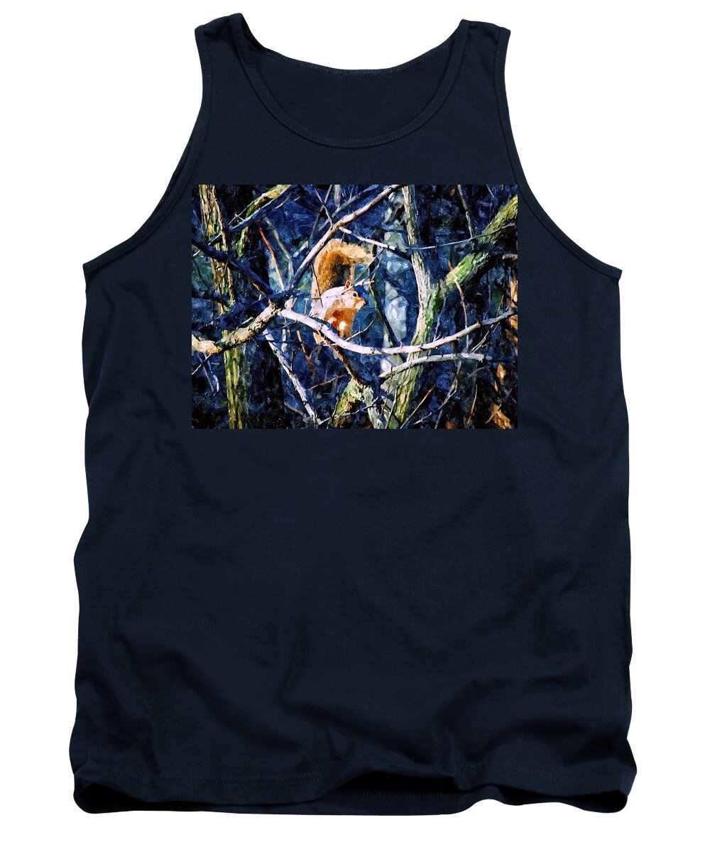 Squirrel Tank Top featuring the mixed media Squirrel in the Trees by Christopher Reed
