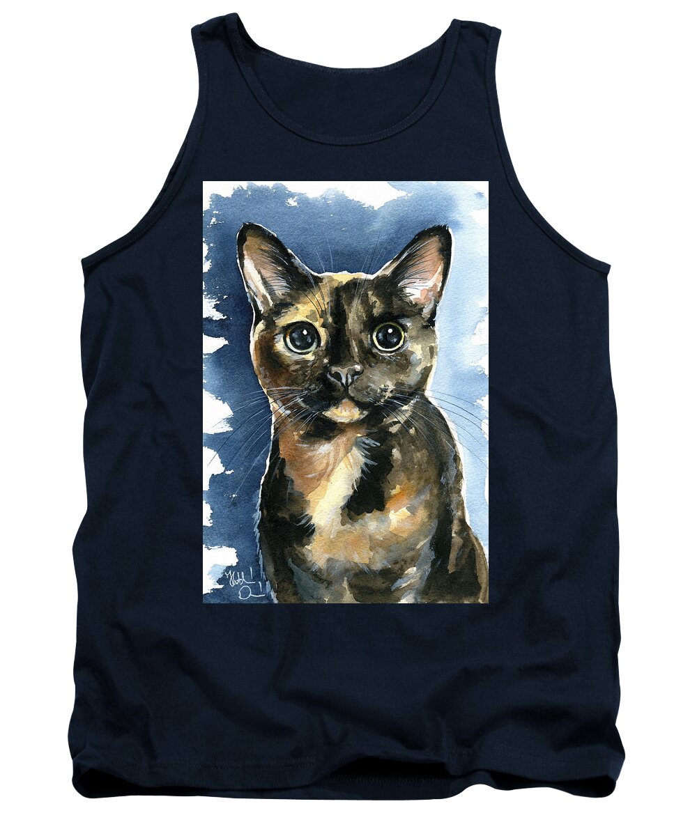 Cat Tank Top featuring the painting Tiffany Tortoiseshell Cat Painting by Dora Hathazi Mendes