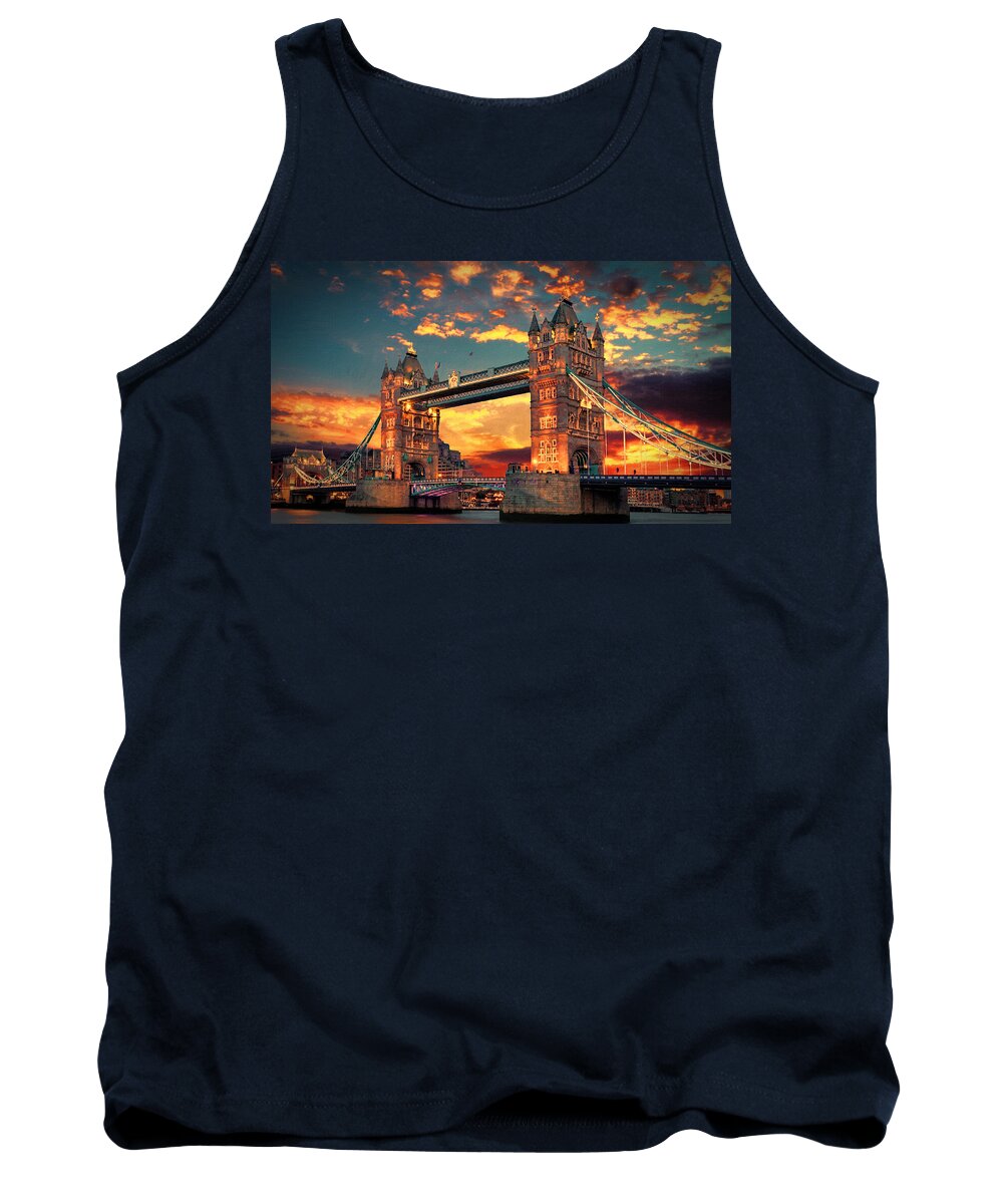 Landscape Tank Top featuring the painting Tower Bridge at sunset London England - DWP1237288 by Dean Wittle