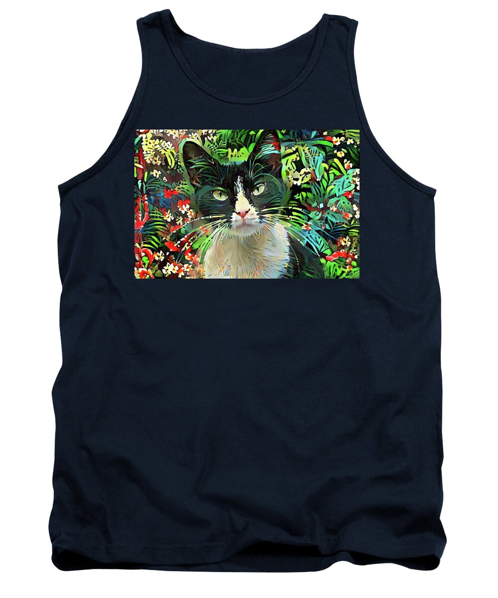 Tuxedo Cat Tank Top featuring the digital art Tucker the Tuxedo Cat by Peggy Collins