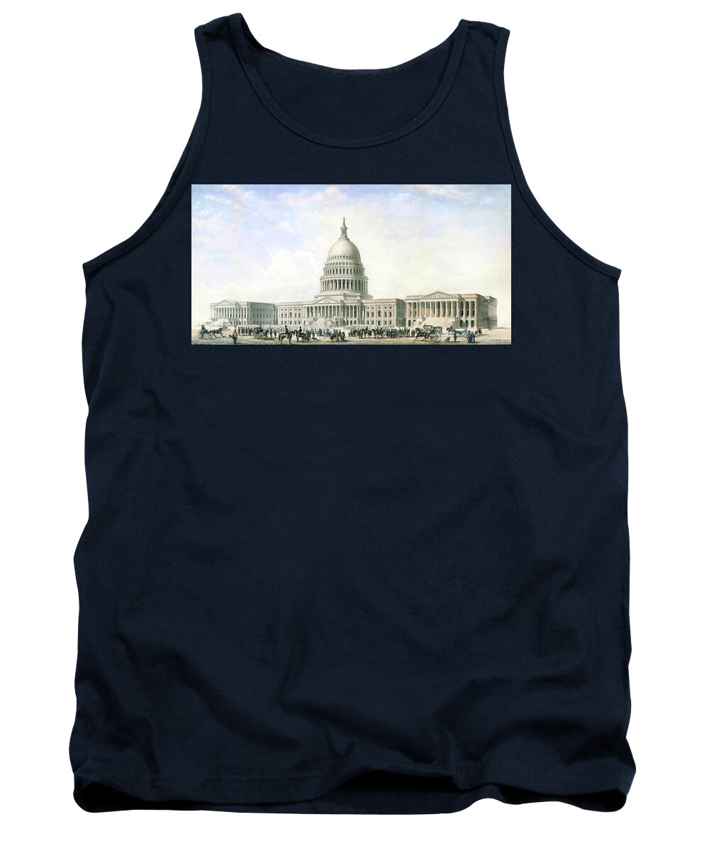 United States Capitol Tank Top featuring the drawing United States Capitol Design for New Dome and Wings 1855 by Thomas Ustick Walter