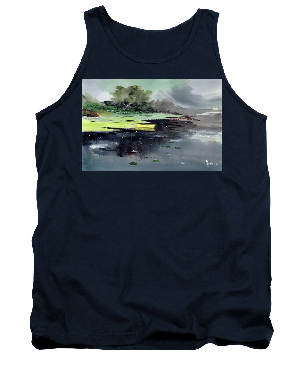 Nature Tank Top featuring the painting Yellow Boat by Anil Nene