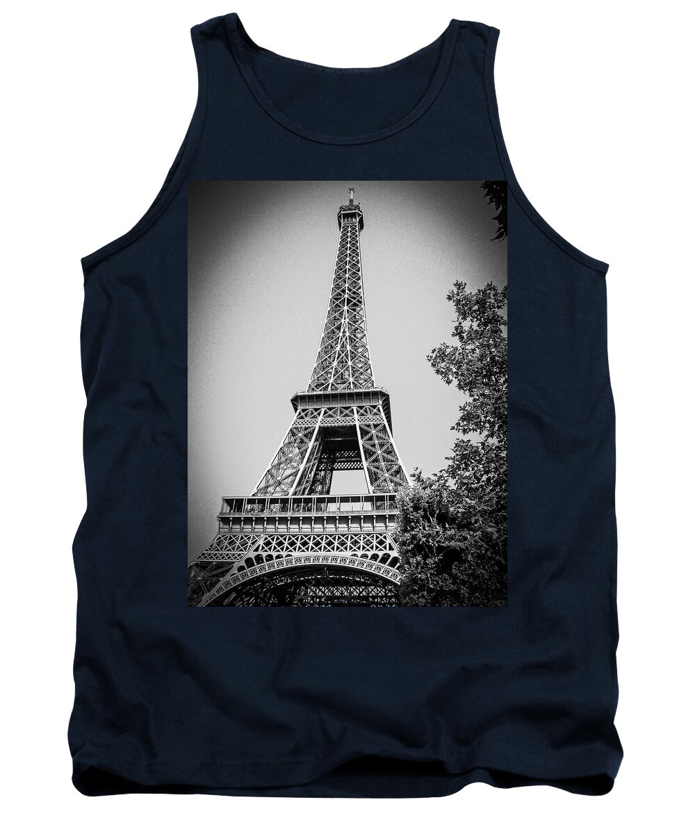 France Tank Top featuring the photograph Eiffel Tower in Black and White #2 by Jim Feldman