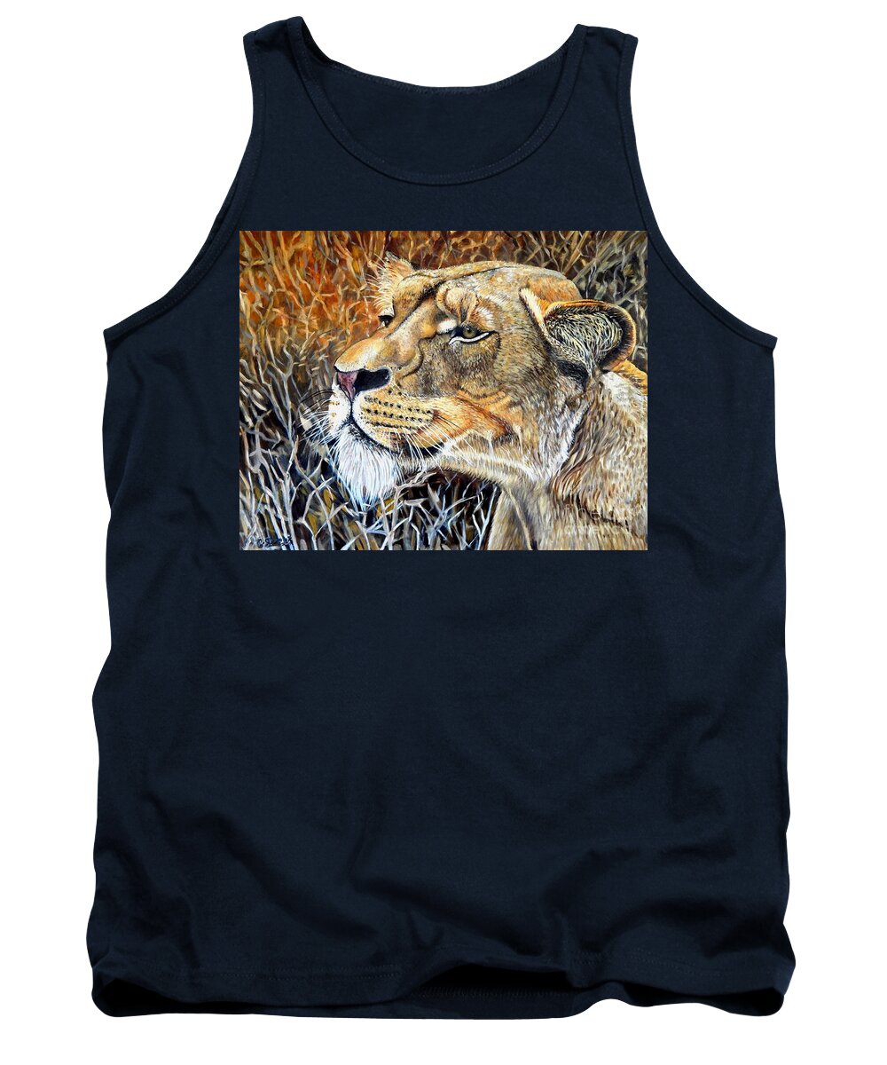 Lioness Tank Top featuring the painting A Curious Lioness by Caroline Street