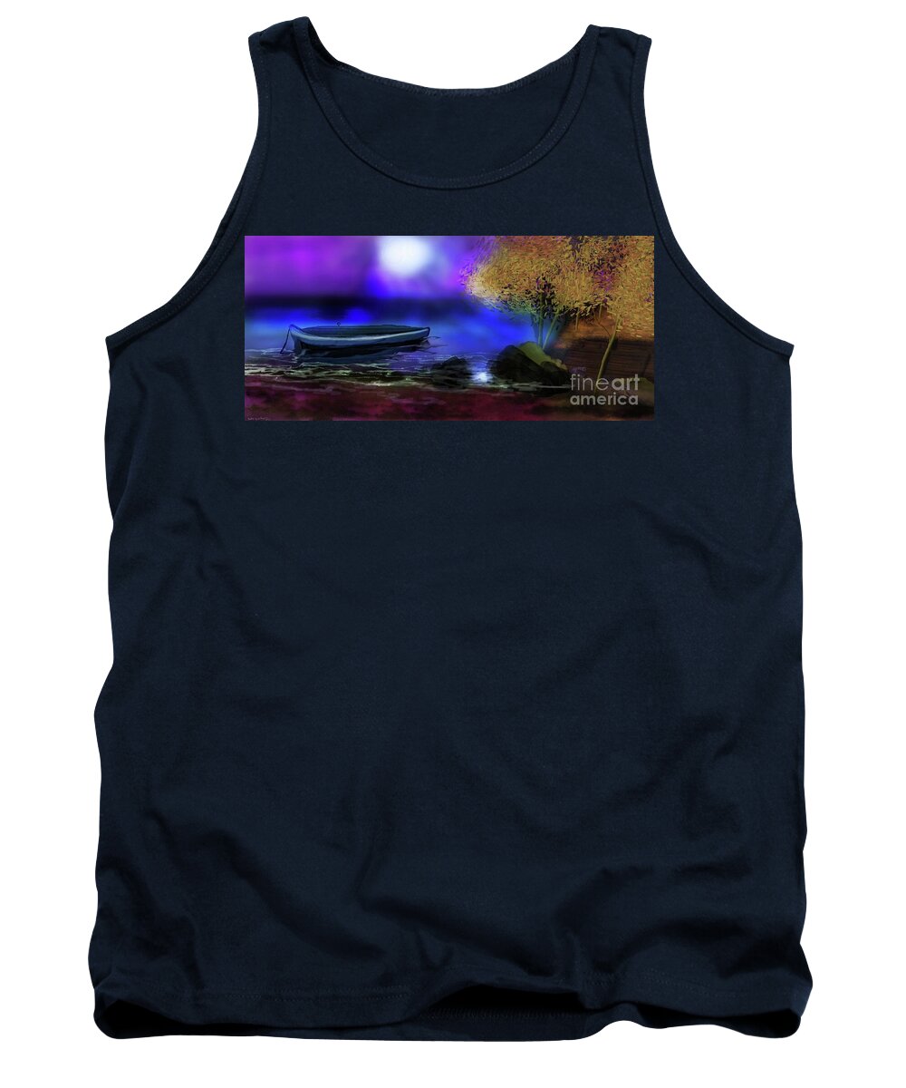 Lake Tank Top featuring the digital art A Moon Night so Bright by Julie Grimshaw
