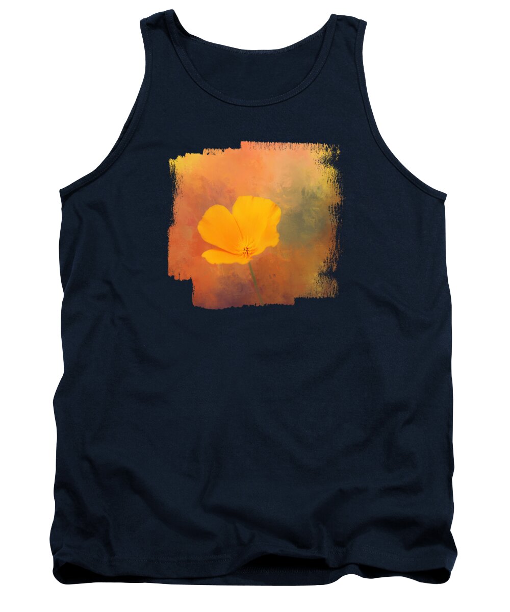 Golden Poppy Tank Top featuring the mixed media A Single California Poppy One by Elisabeth Lucas
