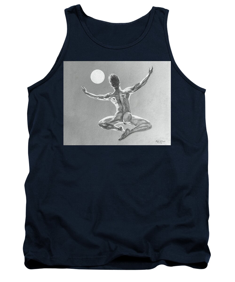 Male Nude Tank Top featuring the drawing APlace under the Sun by Marc DeBauch