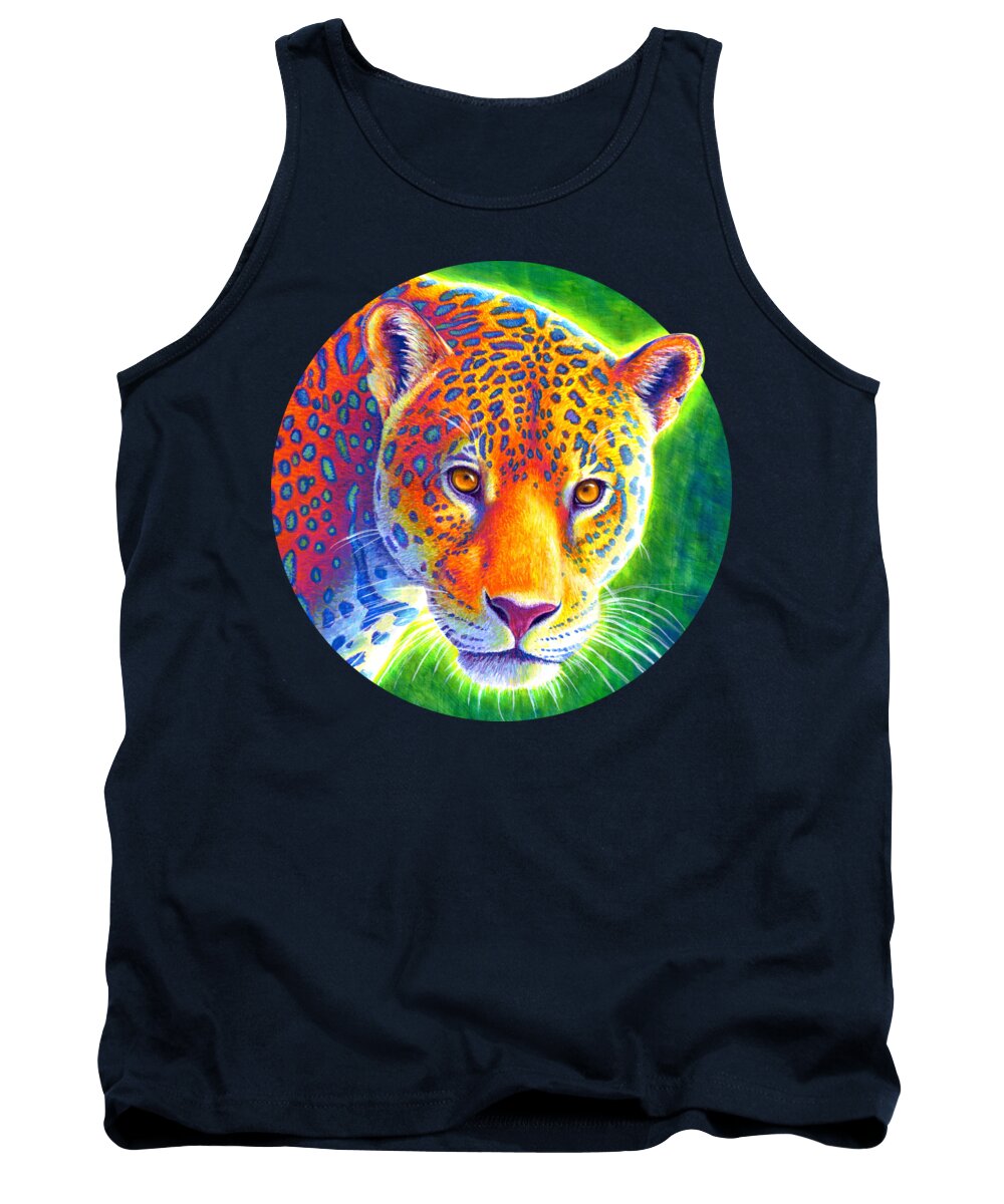 Jaguar Tank Top featuring the painting Light in the Rainforest - Jaguar by Rebecca Wang