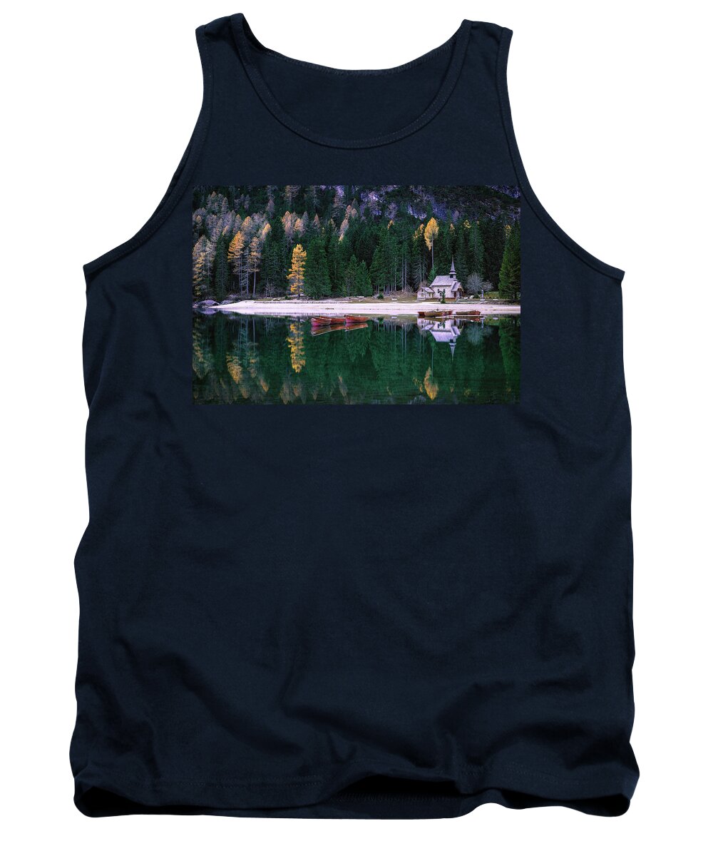 Lago Di Braies Tank Top featuring the photograph At the lake of Braies by Elias Pentikis