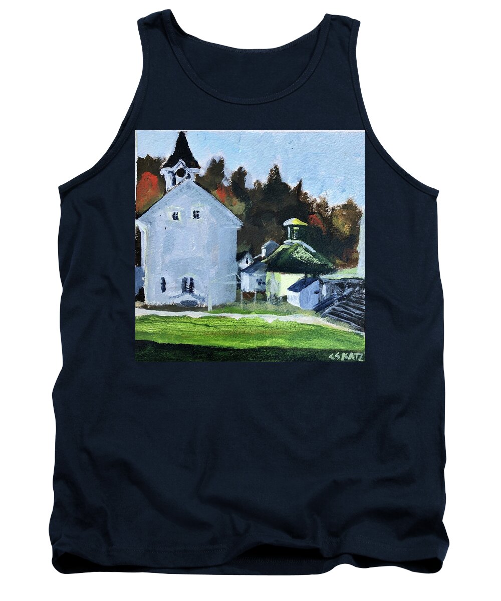 New England Tank Top featuring the painting Back of Town Hall by Cyndie Katz