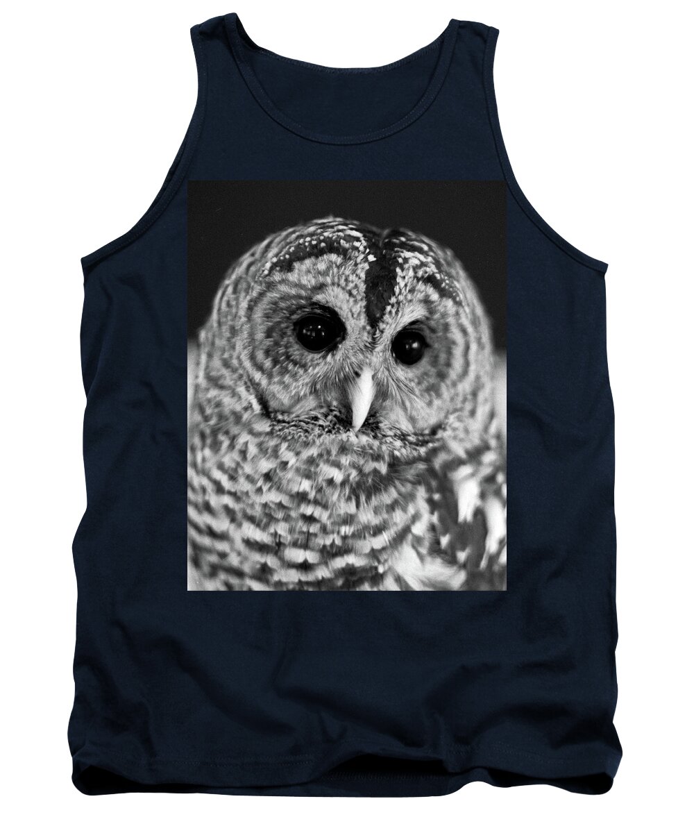 Owl Tank Top featuring the pyrography Barred Owl by Mike Bergen