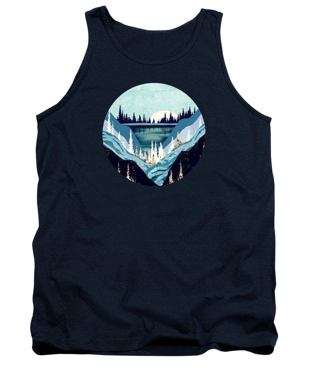 Blue Tank Top featuring the digital art Blue Forest Lake by Spacefrog Designs