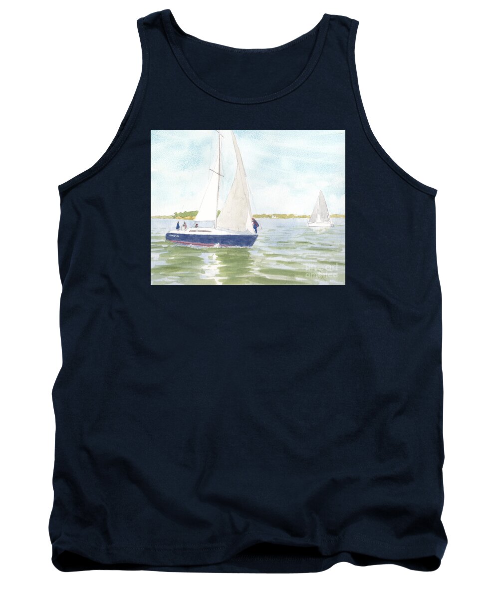Wednesday Night Race Tank Top featuring the painting Boondoggle on the Magothy by Maryland Outdoor Life