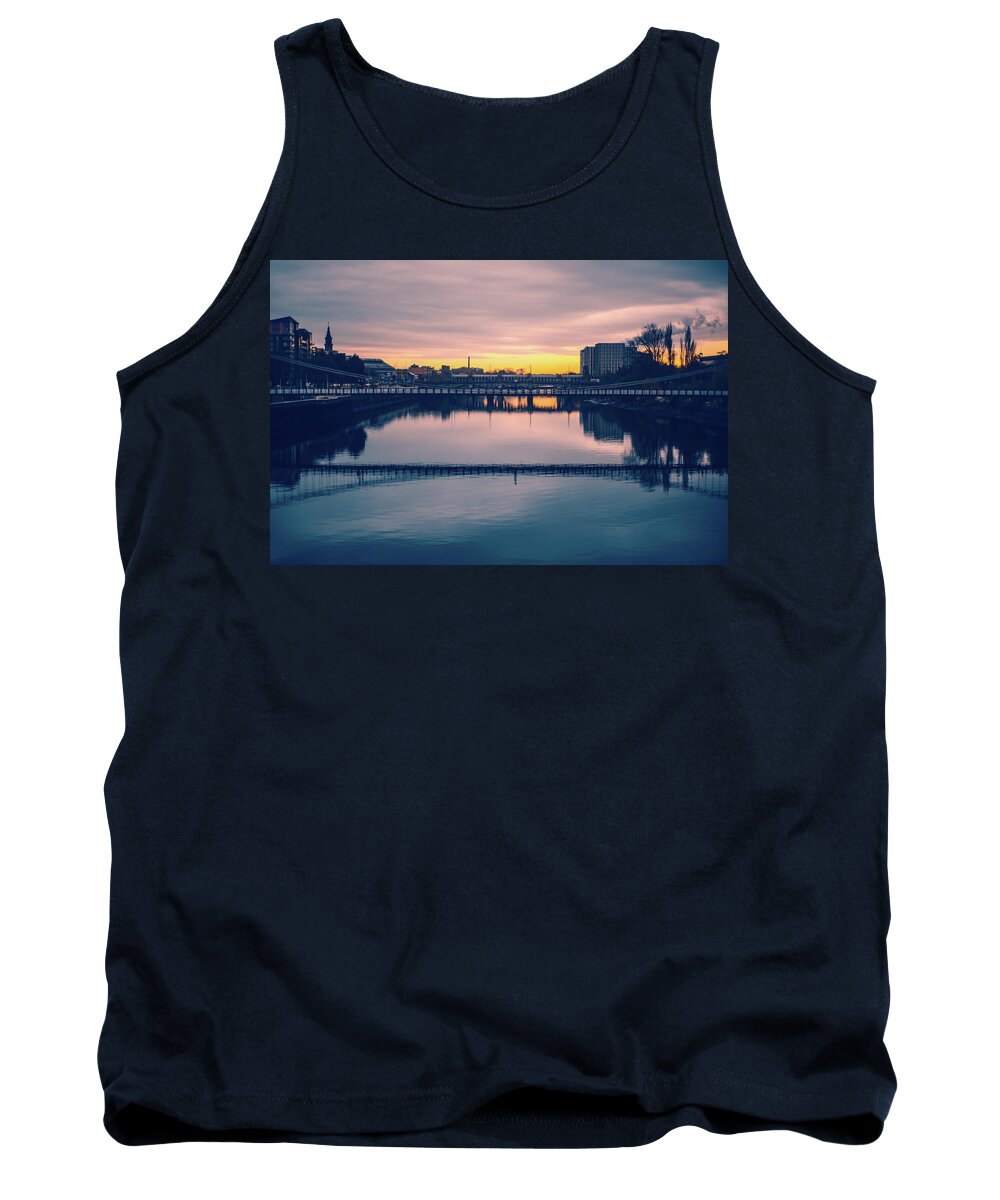 Architecture Tank Top featuring the photograph Bridges Reflected in the River Clyde in the City of Glasgow by Yvonne Stewart