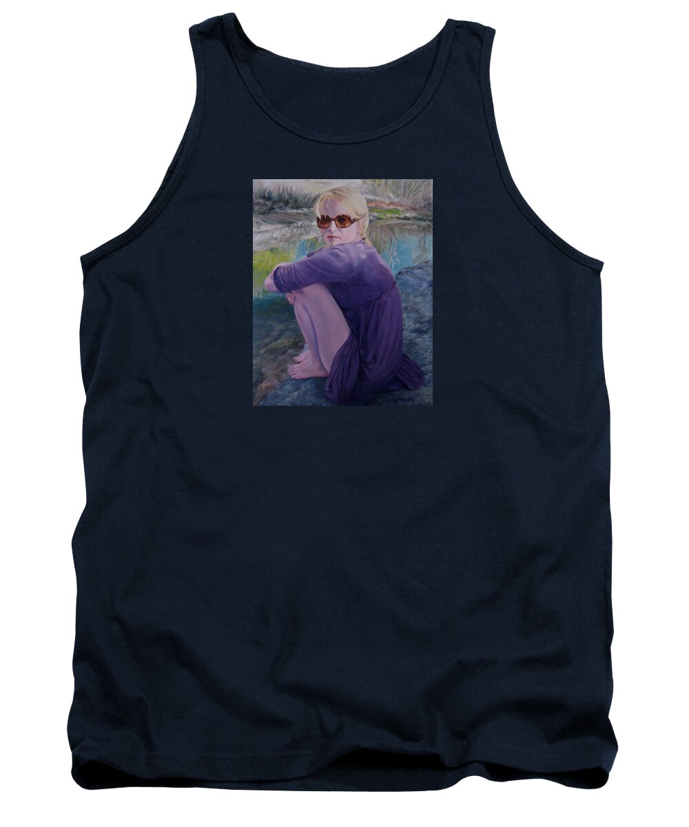 Portrait Tank Top featuring the painting By the Quiet Stream by Connie Schaertl