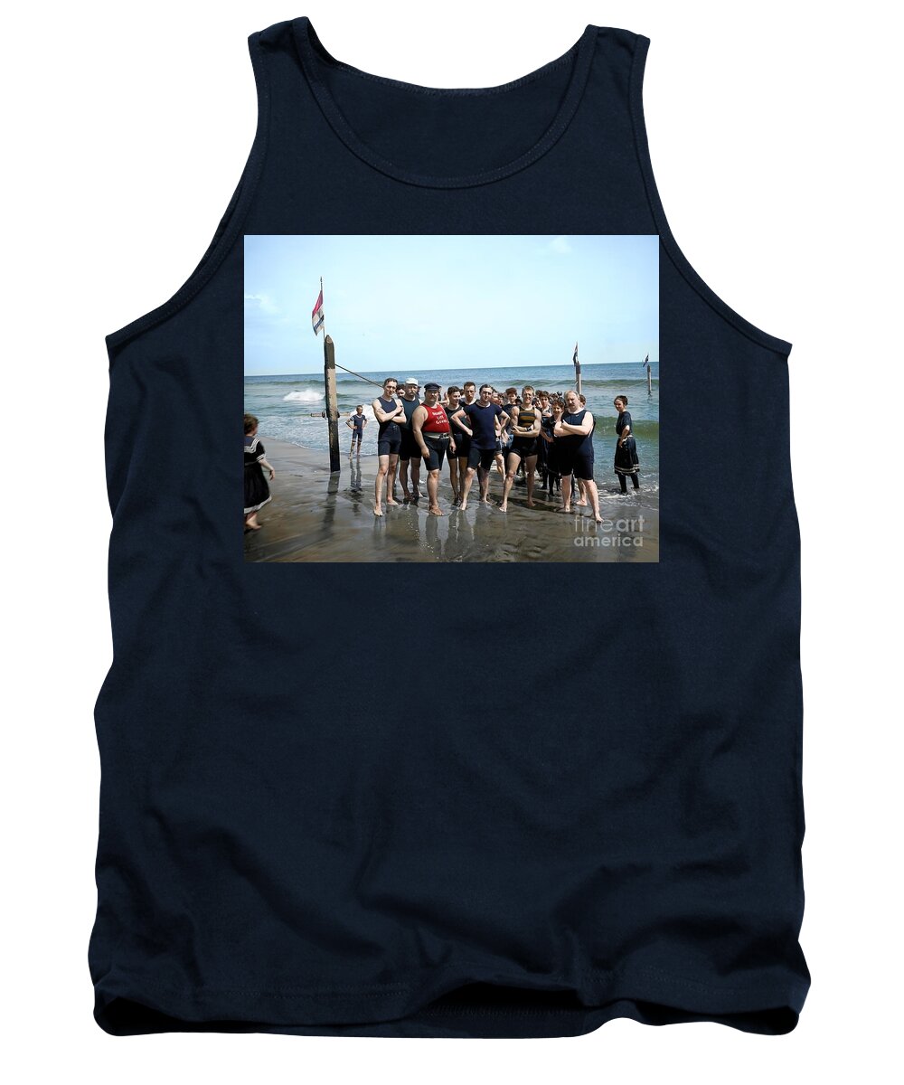  Cool Tank Top featuring the painting Capt Riley and lifeguards Coney Island NY ca by Khan Edwards