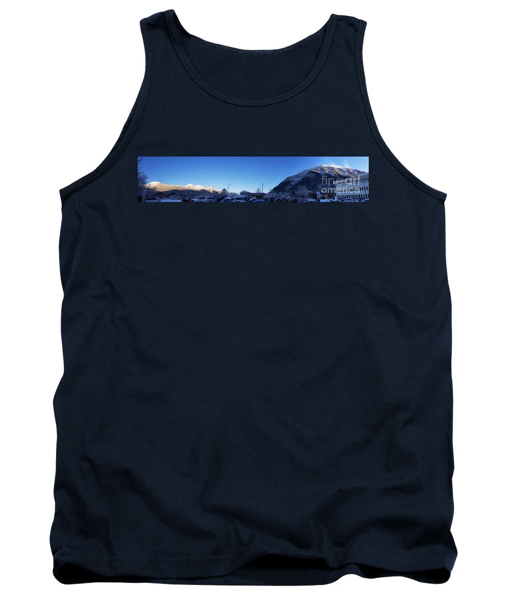 #alaska #ak #juneau #cruise #tours #vacation #peaceful #sealaska #southeastalaska #calm #capitalcity #downtownjuneau #gastineauchannel #douglas #mtjuneau #snow #cold #ice #clearskies #clearblueskies #blueskies #panorama #winter #sprucewoodstudios Tank Top featuring the photograph Clear Windy Day by Charles Vice