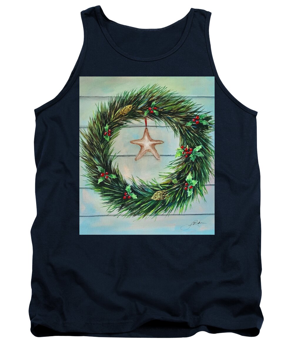 Country Charm Tank Top featuring the painting Coastal Holiday Wishes by Jane Ricker