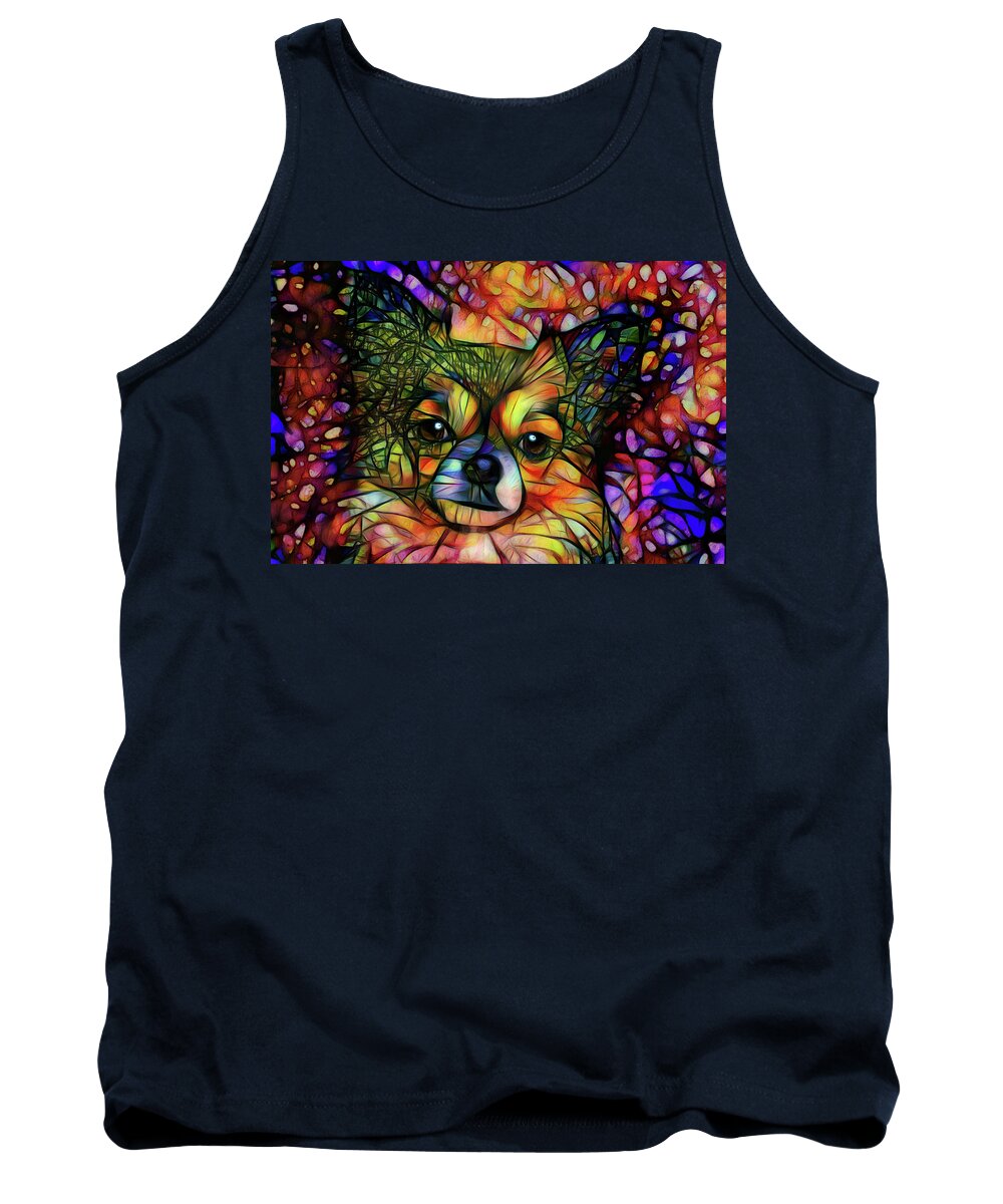 Long Haired Chihuahua Tank Top featuring the digital art Colorful Long Haired Chihuahua Art by Peggy Collins