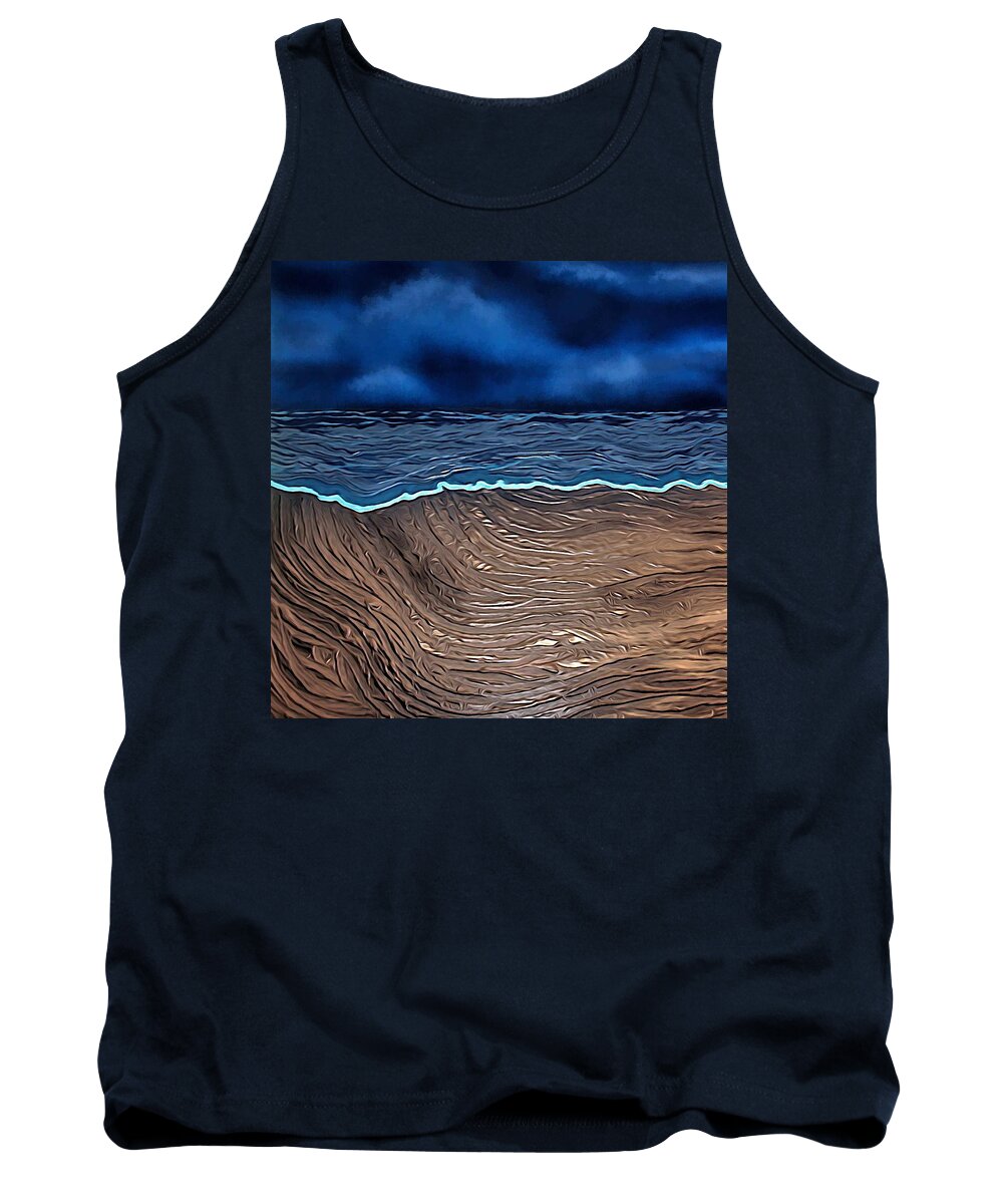 Stormy Beach Tank Top featuring the mixed media Dark And Stormy Beach by Joan Stratton