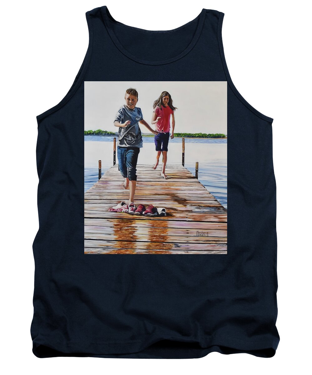 Noble Lake Tank Top featuring the painting Dock Days by Marilyn McNish