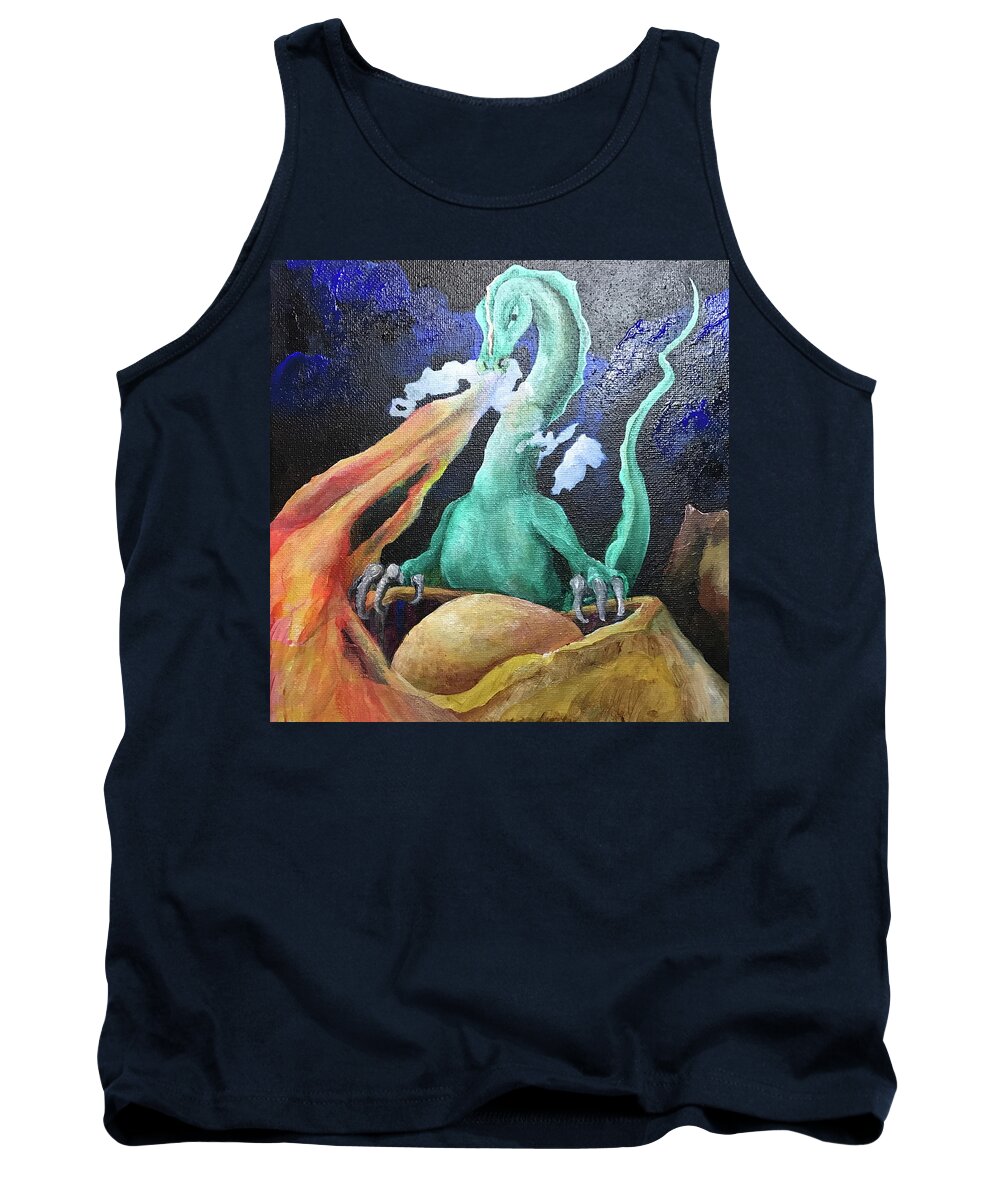 Dragon Tank Top featuring the painting Dragon tending egg by Teresamarie Yawn