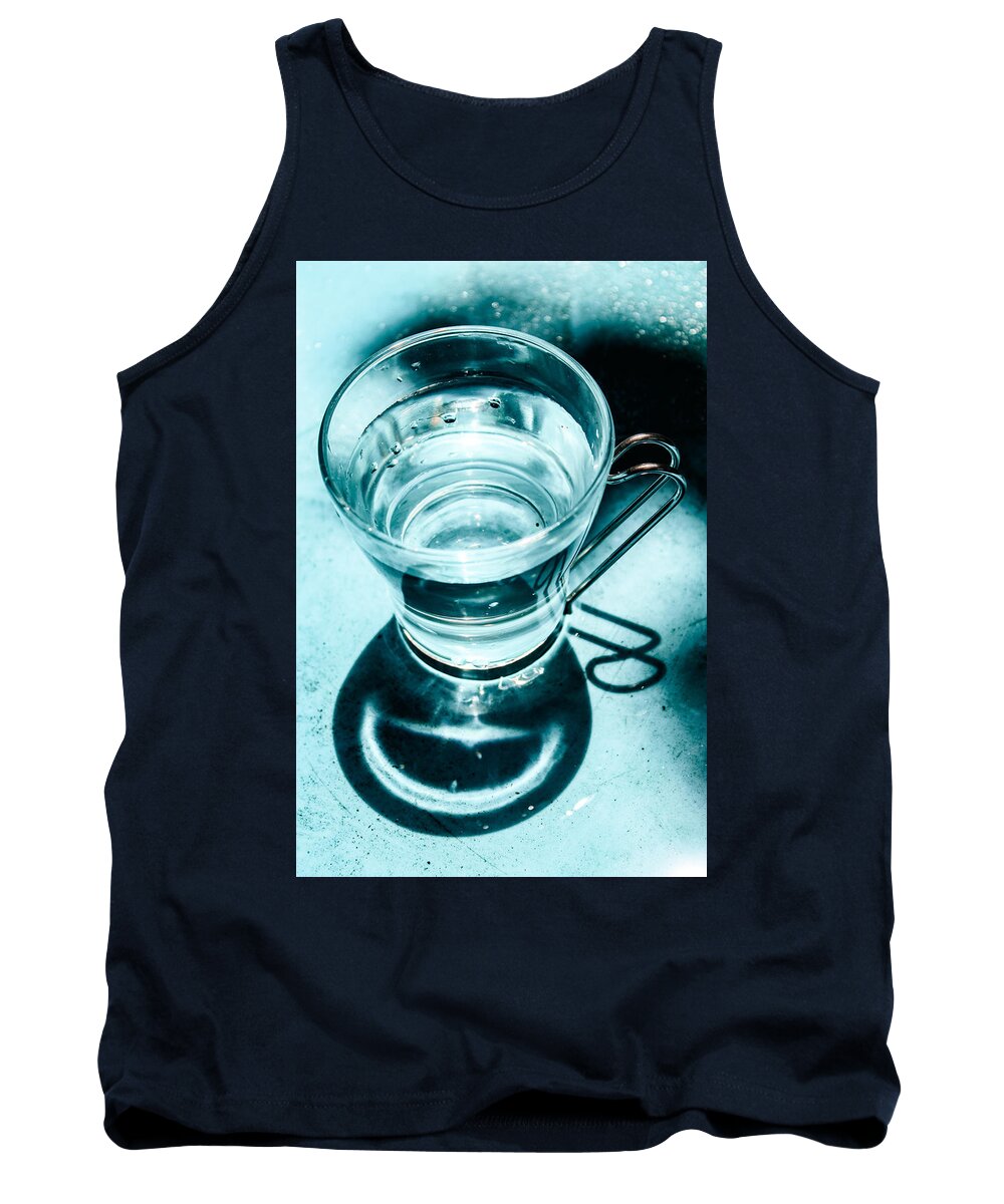 Glass Tank Top featuring the photograph Espresso Cup on a Blue Table by W Craig Photography