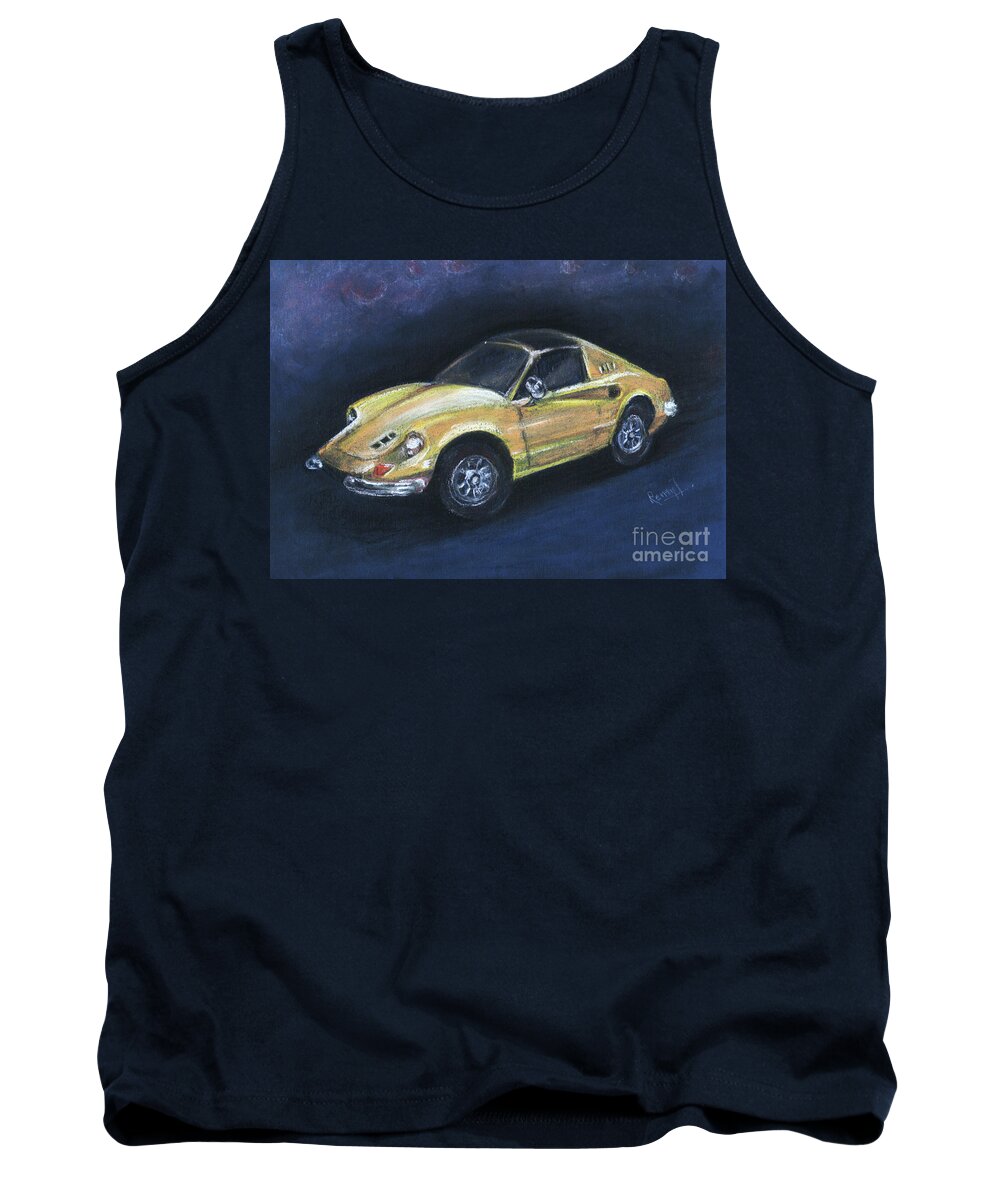 Ferrari Tank Top featuring the drawing Ferrari vintage car dino by Remy Francis