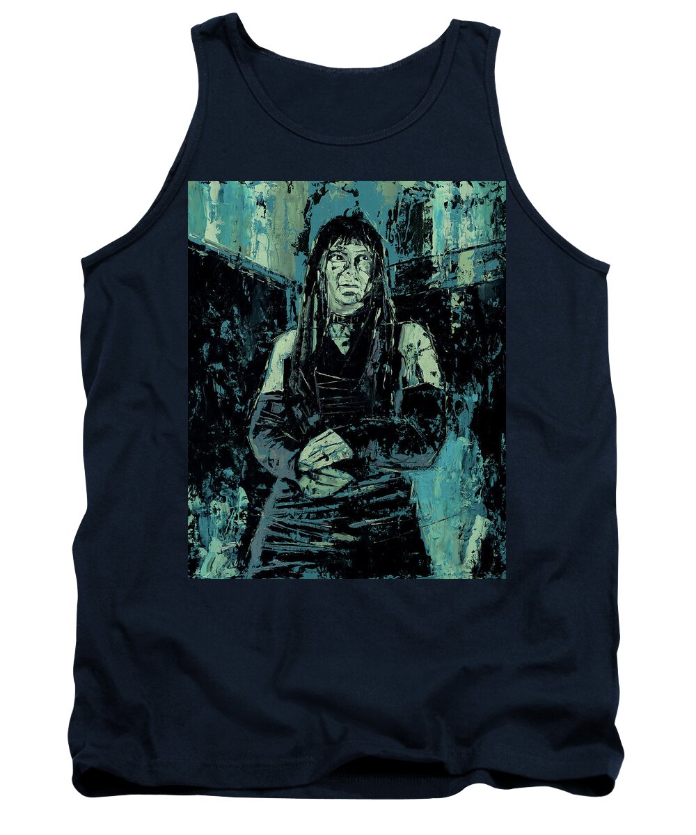 Dress Tank Top featuring the painting Girl in Green Room by Sv Bell