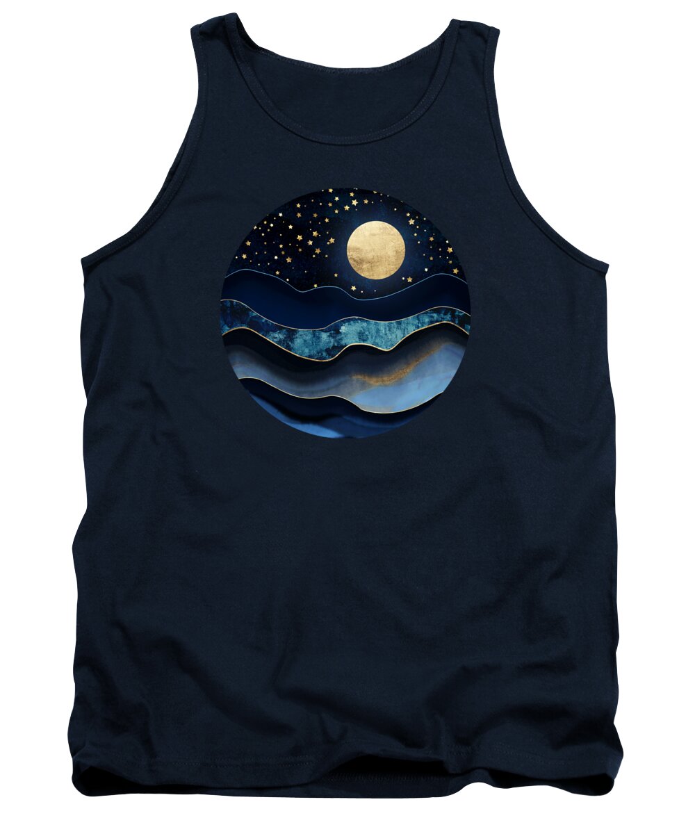 Moon Tank Top featuring the digital art Golden Moon by Spacefrog Designs