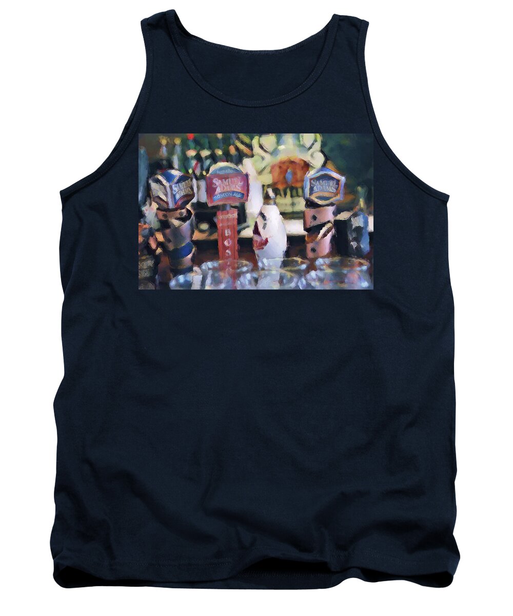 Doyle's Cafe Tank Top featuring the digital art gOt Me BEer gOOgleS oN by Mike Martin