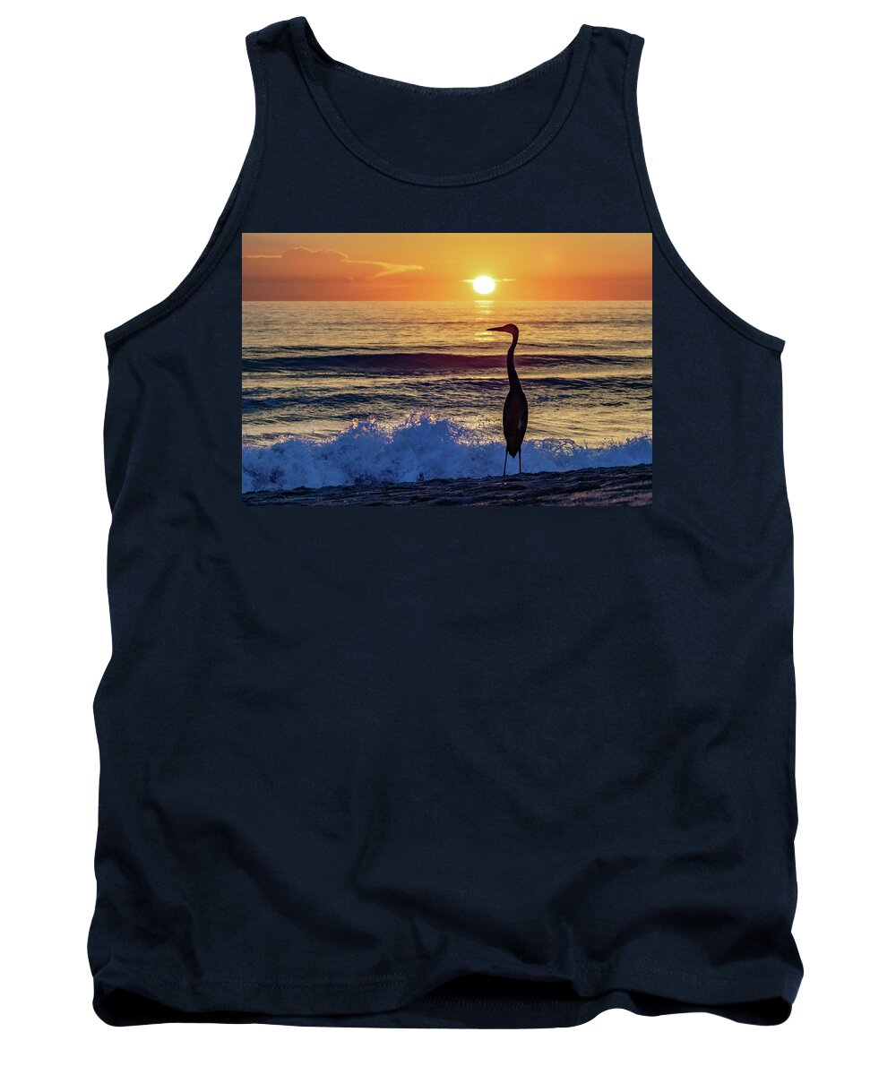 Sunrise Tank Top featuring the photograph Great Blue Heron at Sunrise by Mary Ann Artz