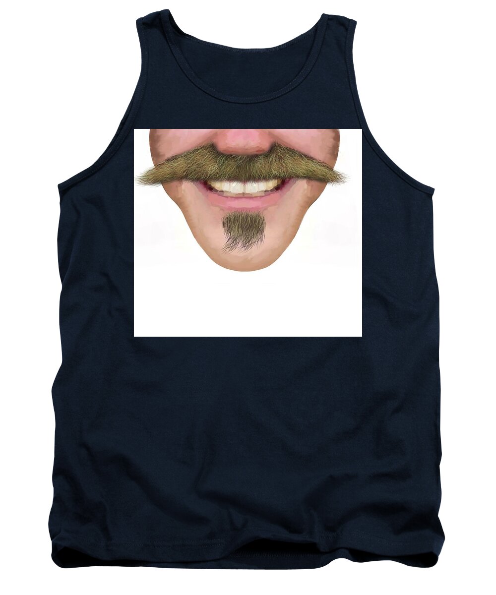 Face Tank Top featuring the drawing Handlebar Moustache Facial Hair Male Novelty Face Mask by Joan Stratton