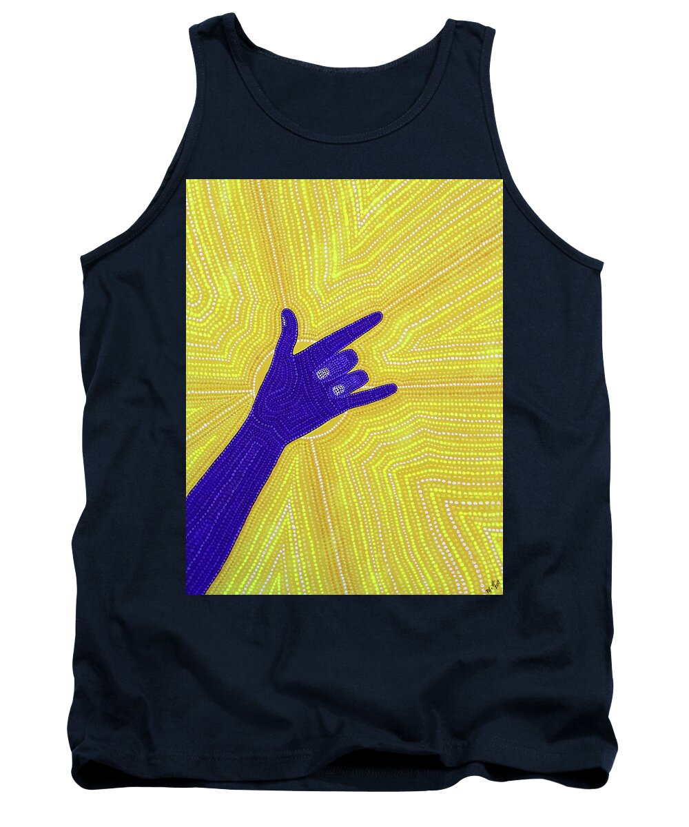 Collaboration Tank Top featuring the painting I Love You - Asl - Royal Purple And Gold by M E