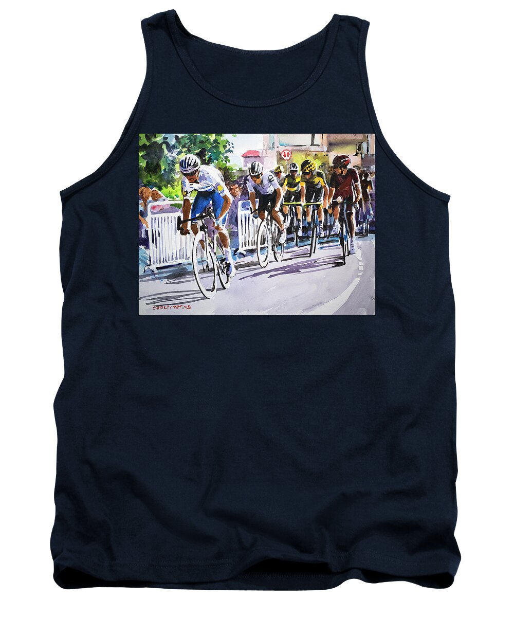Letour Tank Top featuring the painting JulianAlaphilippeMakesTheBreak by Shirley Peters