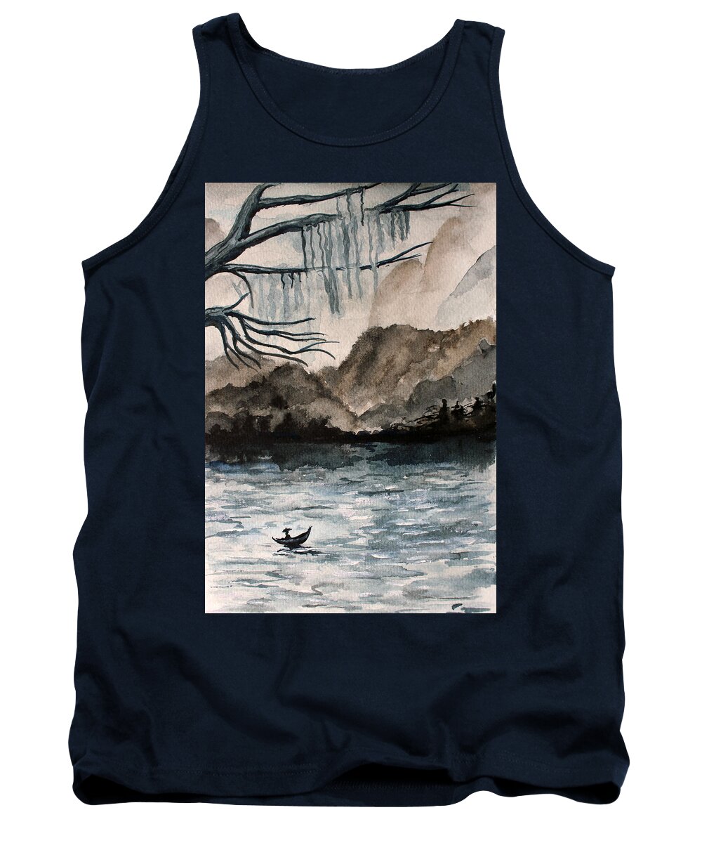 Beautiful Tank Top featuring the painting Lake by Medea Ioseliani
