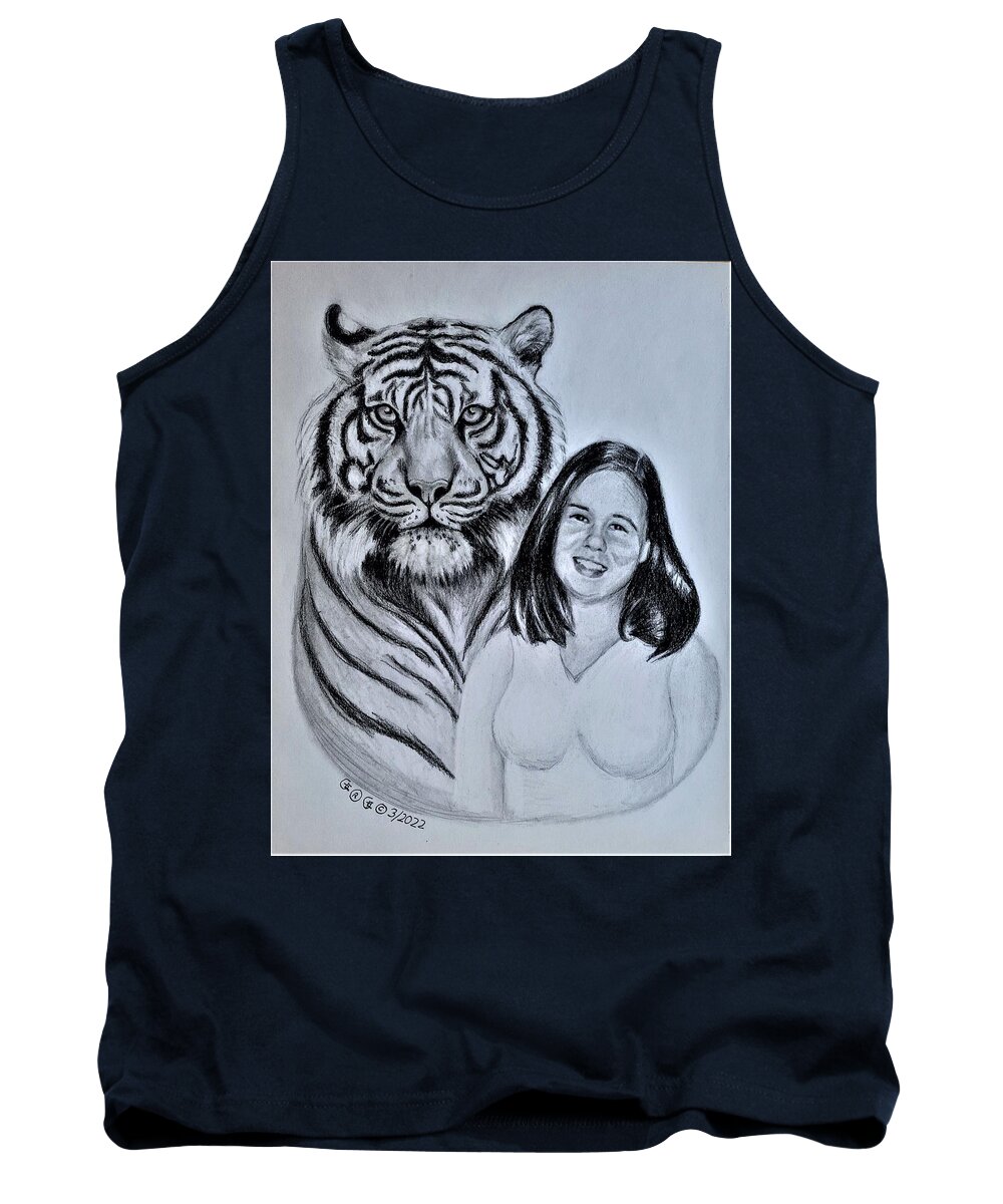 Tigers Tank Top featuring the drawing Lisa's Sentinel by George I Perez