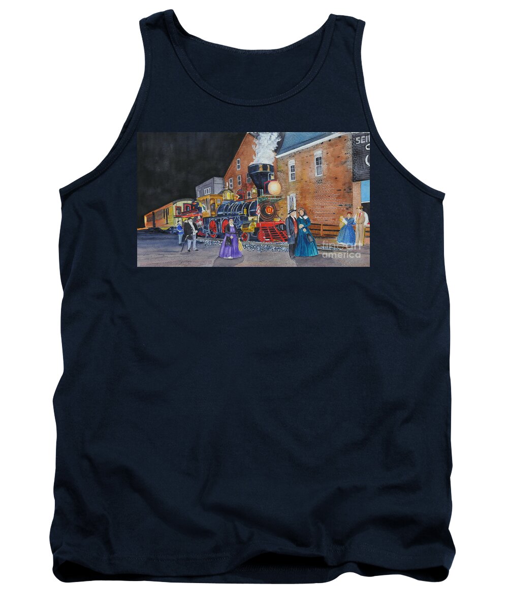Train Tank Top featuring the painting Meeting the Evening Train by John W Walker