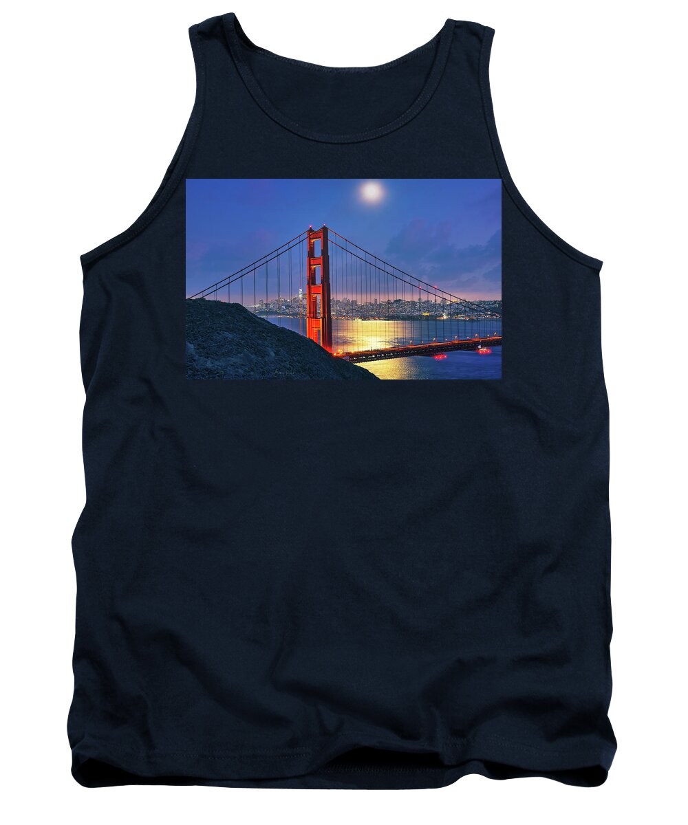 Night Tank Top featuring the photograph Moon Over The Golden Gate by Beth Sargent
