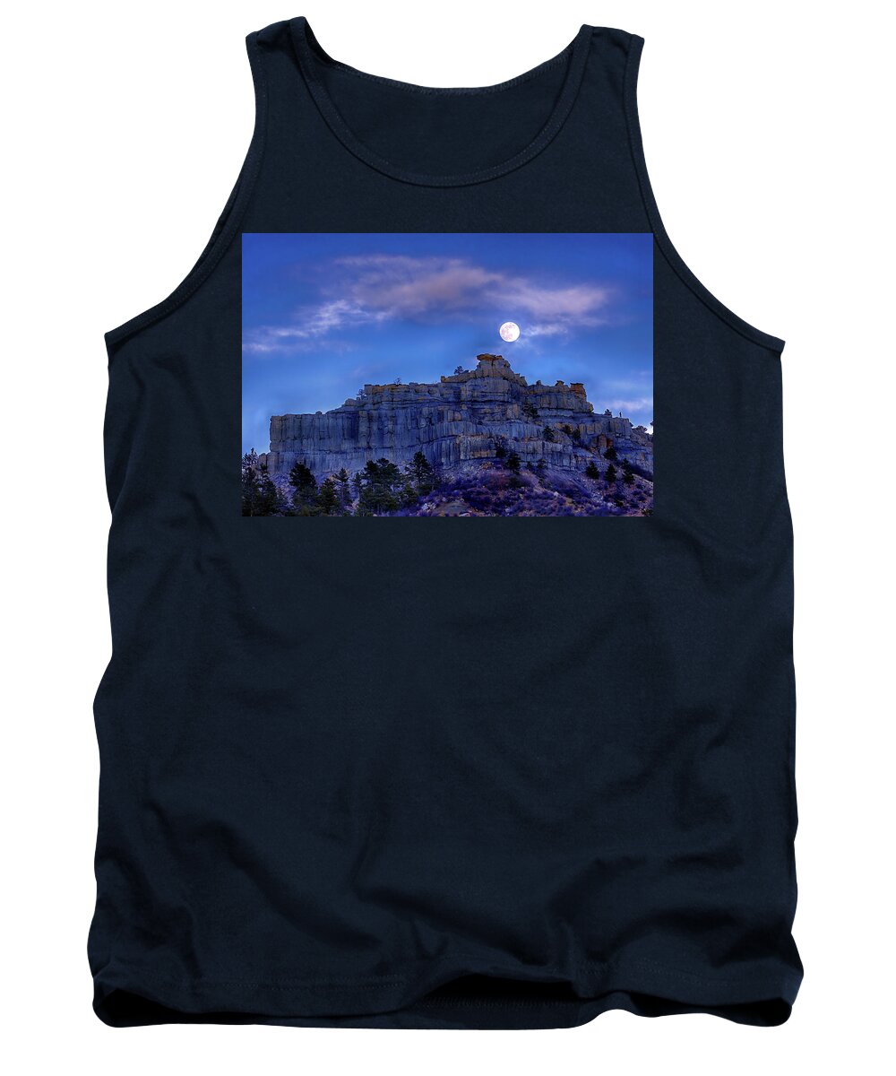 Moon Tank Top featuring the photograph Moon Rise over Pulpit Rock by Bob Falcone